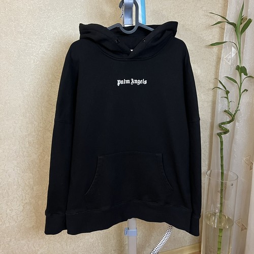 Palm Angels Black Logo Print Cotton Jersey Hoodie Size M - Picture 2 of 8
