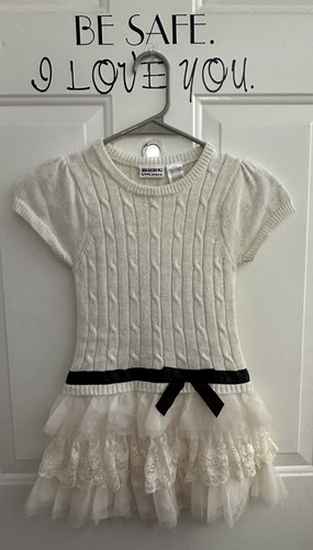 Blueberi Boulevard Sweater Dress Cream w/ White Bow Size 6 Summer Spring Pretty