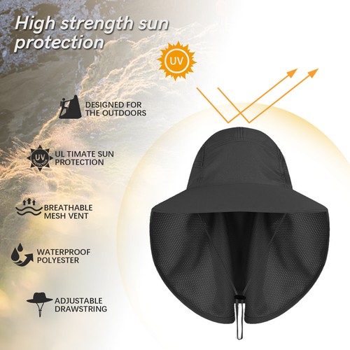 Men Women Wide Brim Sun Hat Breathable Bucket Cap Summer Fishing UV Protection - Picture 122 of 186