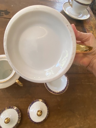 Epiag Tschechoslowakei Kobaltrand Gold Kaffeekanne/Zuckerdose & kleine Fußdose - Bild 4 von 8