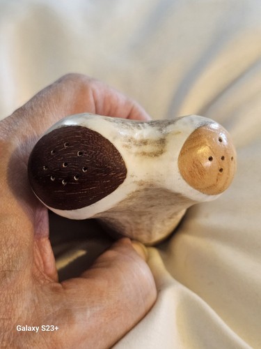 Handcrafted Salt & Pepper Shakers of Antler-Horn Combo Walnut-Ash Wood Tops - Picture 2 of 7