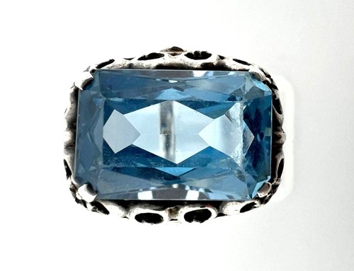 Art Deco Ring with Large Aquamarine 830s Silver Art Ring 835 Large Aquamarine 47 - Picture 2 of 7