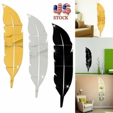 US 3D DIY Removable Home Mirror Wall Stickers Decal Art Room Decor Feather
