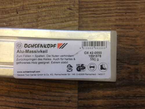 Ochsenkopf Aluminium Spaltkeil Fällkeil Massivkeil 550g OX 42-0550 ca. 230x50mm - Bild 3 von 6