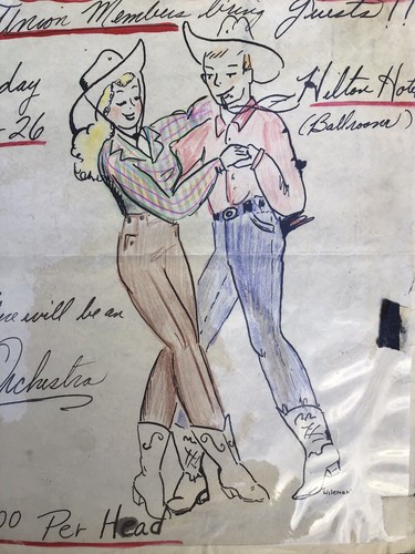 Vintage Illustration Barn Dance Party Western Couple Hand Drawing Palladium Rink - Picture 2 of 3