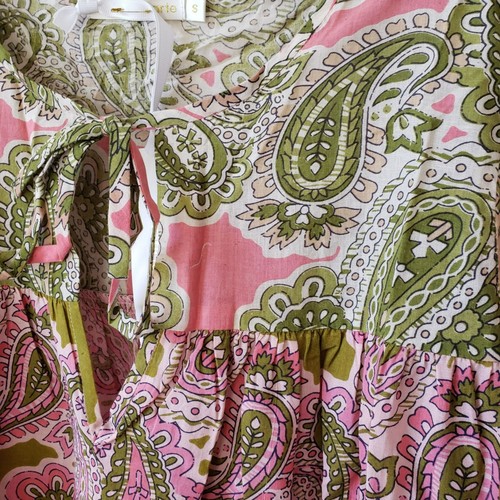 Charina Sarte Nara Paisley Green Pink Floral Mini Oversized Boho Dress Beachy - Picture 12 of 14