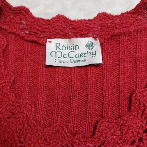 Roisin McCarthy Ruffle Flared Jumper Womens Large Red Boho Crochet Knit Cottage - Picture 9 of 11