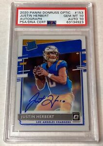Justin Herbert 2020 Donruss Optic Rated Rookie On Card Autograph /150 PSA 10/10