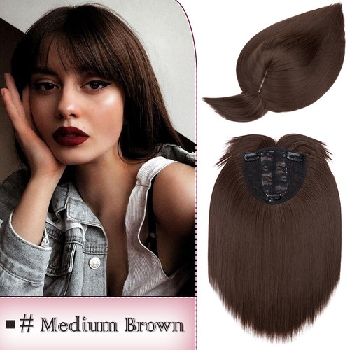 100% Natural as Human Topper Hair Toupee Clip in Extensions Bangs Wavy Hairpiece - Picture 39 of 113