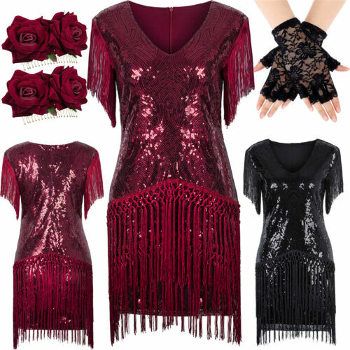 Shiny O-Neck Sleeveless 1920s Sequin Fringe Charleston Flapper Dance Dresses Costumes Stunning 20's Great Gatsby Dress - Foto 7