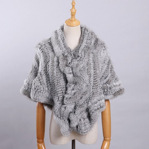 Women's Luxury Genuine Rabbit Fur Knitted Cape Stole Wedding Shawl Wraps Winter - Picture 24 of 41