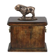 Solid Wood Casket Bulldog Urn for Dog's ashes,with Dog statue.