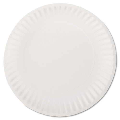 White Paper Plates, 9" Diameter, 100/Pack, 10 Packs/Carton - Picture 1 of 4