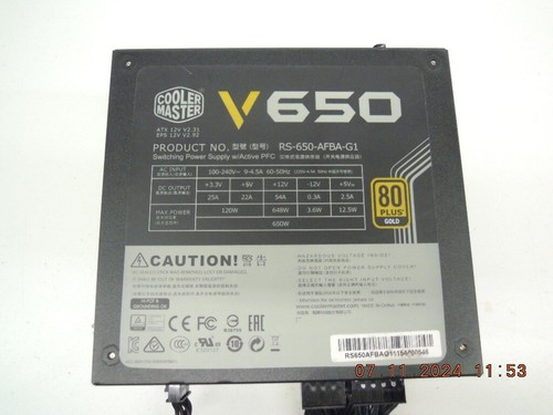 Cooler Master V650 (650Watt) 80 Gold Plus AC Power Supply P/N: RS-650-AFBA-G1 - Picture 7 of 7