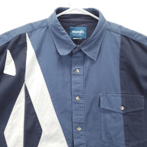Camisa Wrangler De Colección Para Hombres 3XL Azul Manga Larga Cepillo Popper Perla Snap *agujero - Imagen 3 de 10