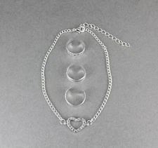 Silver heart anklet toe ring 4-pc set adjustable ankle bracelet crystal
