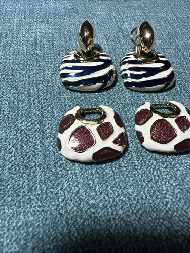 Vintage Kenneth Lane Interchangeable Enamel Animal Print Earrings - Picture 4 of 7
