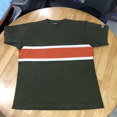 vintage 90s stussy t shirt green orange stripe size large | eBay