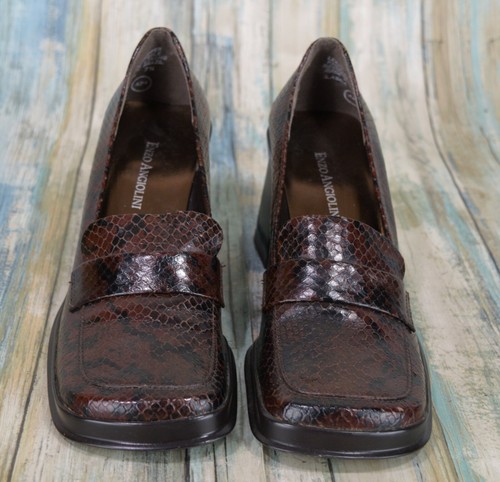 Enzo Angiolini Crocodile Print Block Heels Size 7 Narrow Brown Leather - Picture 2 of 11