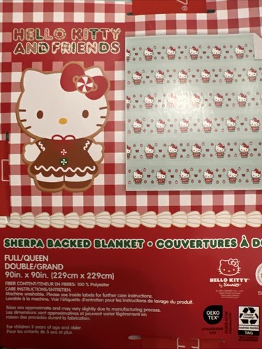 Hello Kitty •Full/QUEEN Sherpa Backed Blanket • Softer Than Ever 90x90in • NWT - Picture 7 of 9