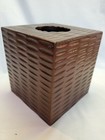 Bed Bath & Beyond African Queen Square Tissue Box Brown Wooden Woven Pattern