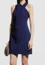  325 Milly Women's Blue Ellia Cady Sleeveless Halter Sheath Mini Dress Size 8