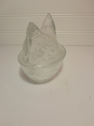 Vintage Clear Glass Chicken Candy Dish with Lid Hen on a Nest Made in France 4"L - Picture 12 of 18