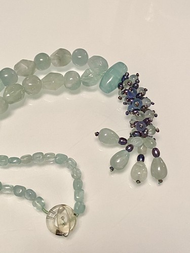 NATÜRLICHER GRÜNER FLUORIT ~ GEKNOTETE PERLEN/SCHWARZE PERLE QUASTE PERLENKETTE ~ 29" ~ Neu ohne Etikett - Bild 6 von 12