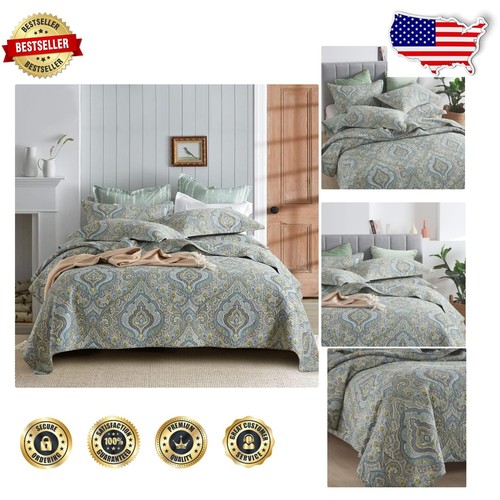 High-Quality King Size Cotton Coverlet Set - Vintage Damask & Paisley Reversible