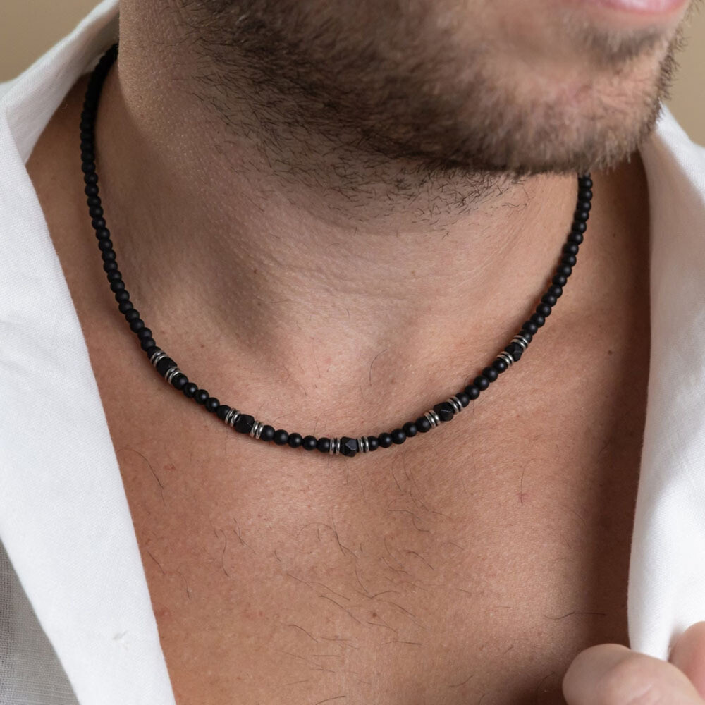 Beaded Choker Necklace for Men Hiphop Jewelry Trendy Black