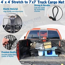 Large Cargo Nets for Pickup Trucks 7'x7' Heavy Duty Bungee Netting 6 Carabiners