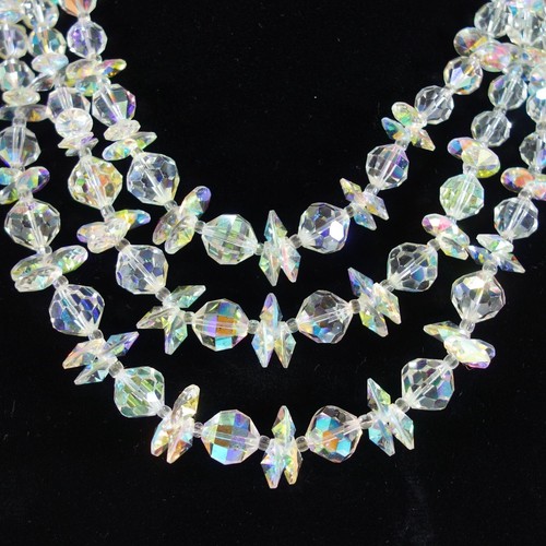 Collar Vintage Años 50 Vendome Facetado Triple Hilo Aurora Boreal Cristal - Imagen 2 de 11