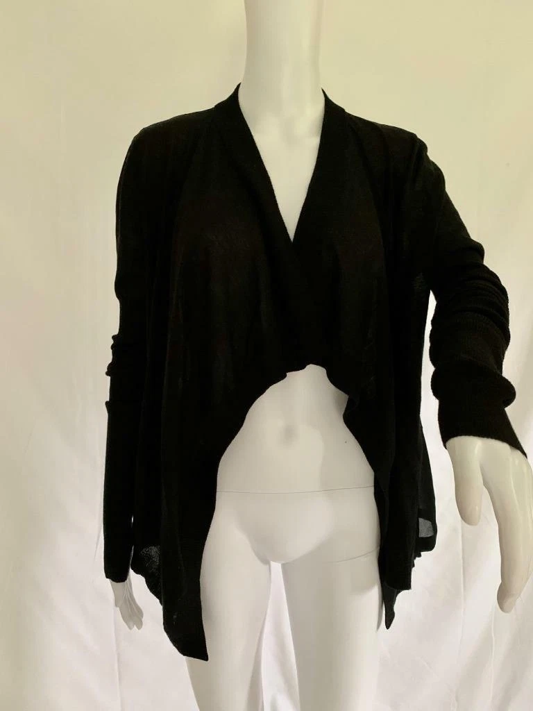 GIVENCHY Maglione Cardigan Anteriore in Lana Nera Seta Chiffon Posteriore Asimmetrico Taglia L