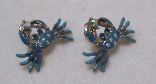 Pendientes perforados figurativos CANGREJO AZUL aurora boreal estrás tono dorado poste - Imagen 7 de 11