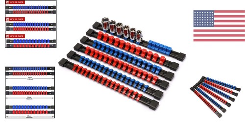 6PC Socket Organizer Set - 1/4-Inch, 3/8-Inch, 1/2-Inch Sockets - Blue & Red - Bild 2 von 10