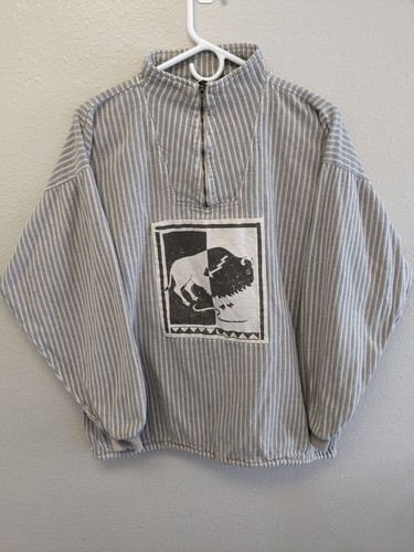 by Taylor American Original Quarter Zip S Grau Bison Grafik Retro Sweatshirt - Bild 1 von 12