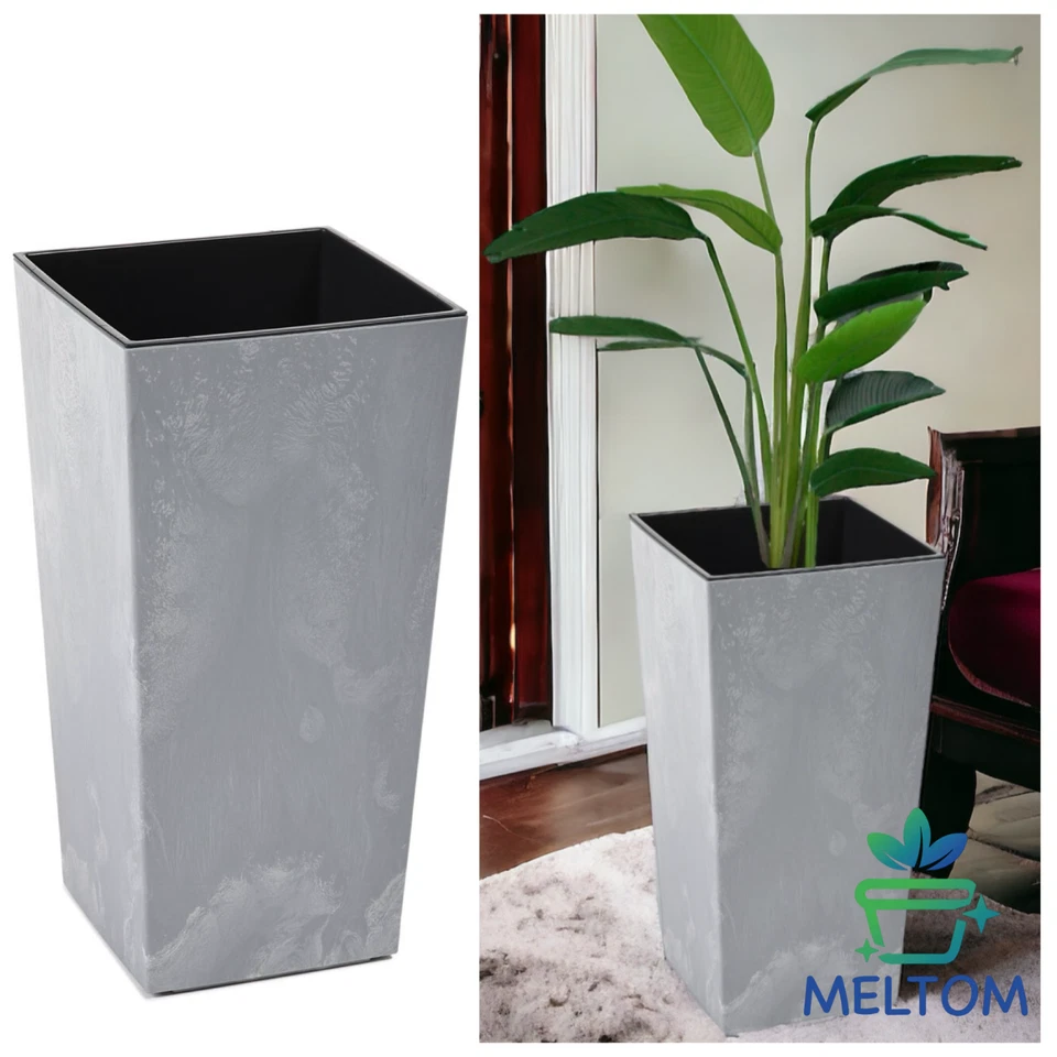 Blumenkübel Eckig Pflanzkübel Hoch in Betoneffekt Blumentopf Einsatz 6 Größen - Bild 4 von 4