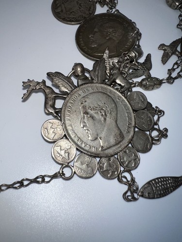 1 Peso Rafael Carrera Guatemala Coin 28” STUNNING Art Ethnic Chain Necklace 185g - Picture 13 of 17