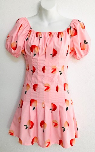 VESTIDO BABYDOLL PLISADO ESTAMPADO MELOCOTONES JUGOSO NUEVO CON ETIQUETAS - Imagen 1 de 12
