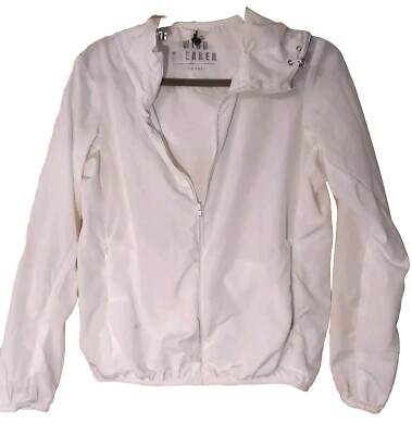 ☆NERDY☆ Women's Detachable Sleeve Windbreaker White Love Tree Windbreaker White Full Zip with Drawstring Hood