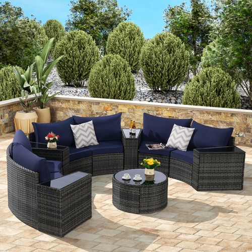Outdoor Patio Furniture Sectional Round Patio Furniture Set Sofa w Coffee Table - Picture 64 of 72