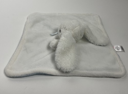 Nuby White Bunny Rabbit Blue Bow Plush Fluffy Security Blanket Baby Lovey Toy - Picture 4 of 6