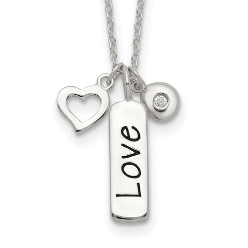 Sterling Silver Polished CZ Love Heart Charm w/ 1 inch ext Necklace Size 16 - Bild 1 von 4
