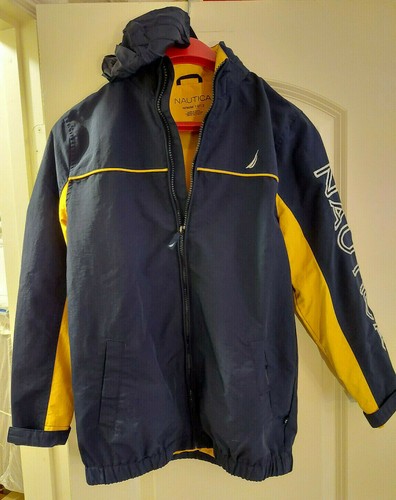 Nautica Navy and Yellow Boy's Anchor J-Class Jacket w/Hood - Size M (10/12)