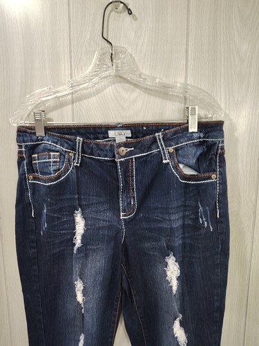 Cato Womens Jeans Zip up Dark Denim Stretch Distressed Thick Stitched Size 12 - Picture 2 of 10