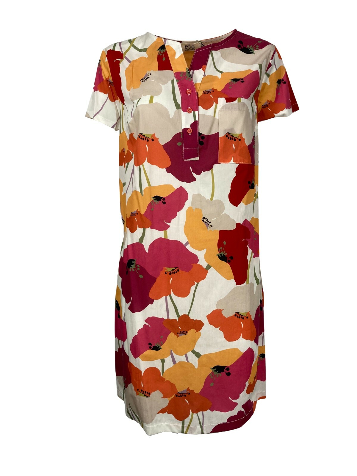 ETiCI Kleid Frau Fantasie Blumen Оранжевый / Фуксия A1/5654 100% Натуральный, Сделано В Италии