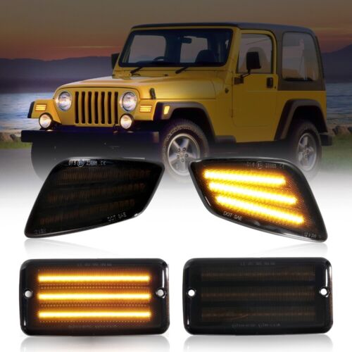 Smoked Lens Bumper Amber LED led Side Marker Lights For 97-06 Jeep Wrangler TJ - Picture 2 of 12