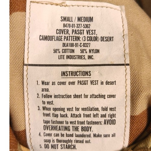 Military Vest Flak Cover PASGT USGI Desert 3-Color Camo SMALL / MEDIUM Vtg - Picture 9 of 9