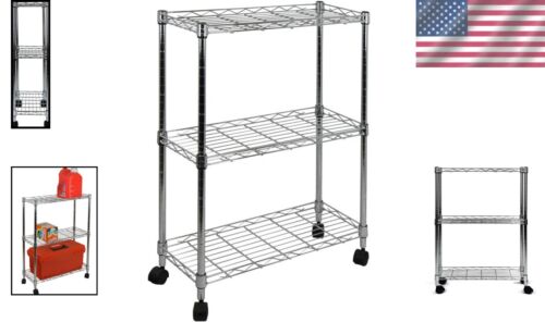 Versatile 3-Tier Utility Cart on Wheels - Chrome Finish, Easy to Move & Assemble - Picture 2 of 7