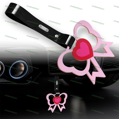 Bowtie Ribbon JDM Pink Ring Tsurikawa Train Bus Car Handle Strap -Black PVC - Picture 3 of 5